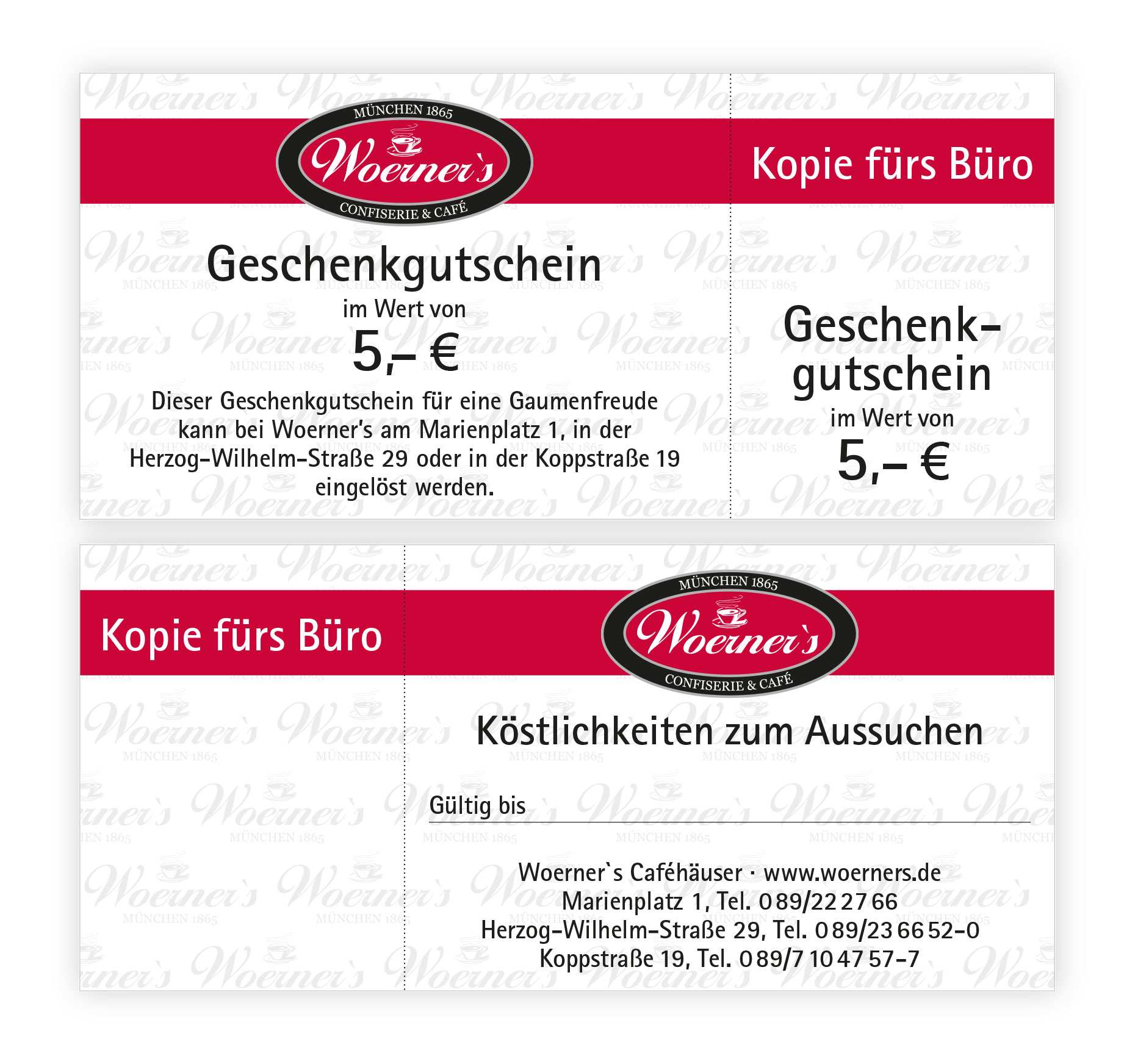 Geschenkgutschein - Woerner's Caféhäuser München
