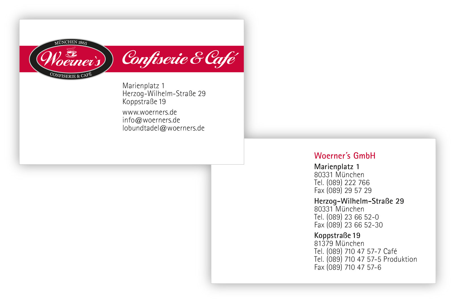 Visitenkarte - Woerner's Caféhäuser München